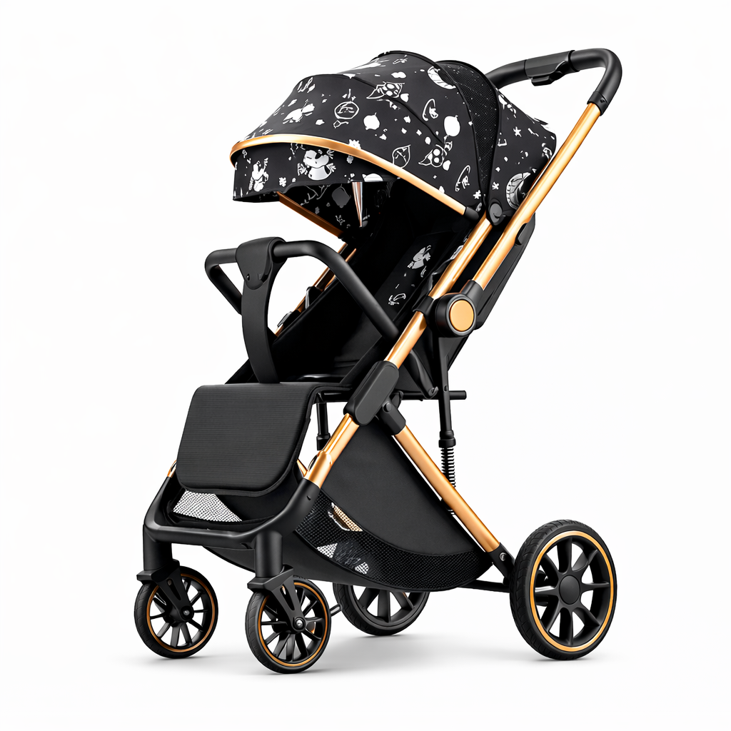 Poussette Bébé Siège Inclinable 3 positions - Confort et Transport facile Noir Planète