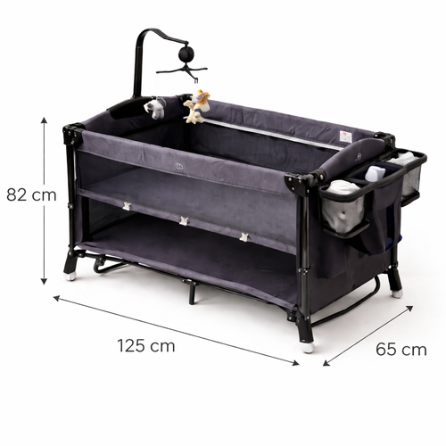 Lit Bébé Cododo Pliable avec Barrière de Sécurité et Roulettes – Berceau Portable Noir